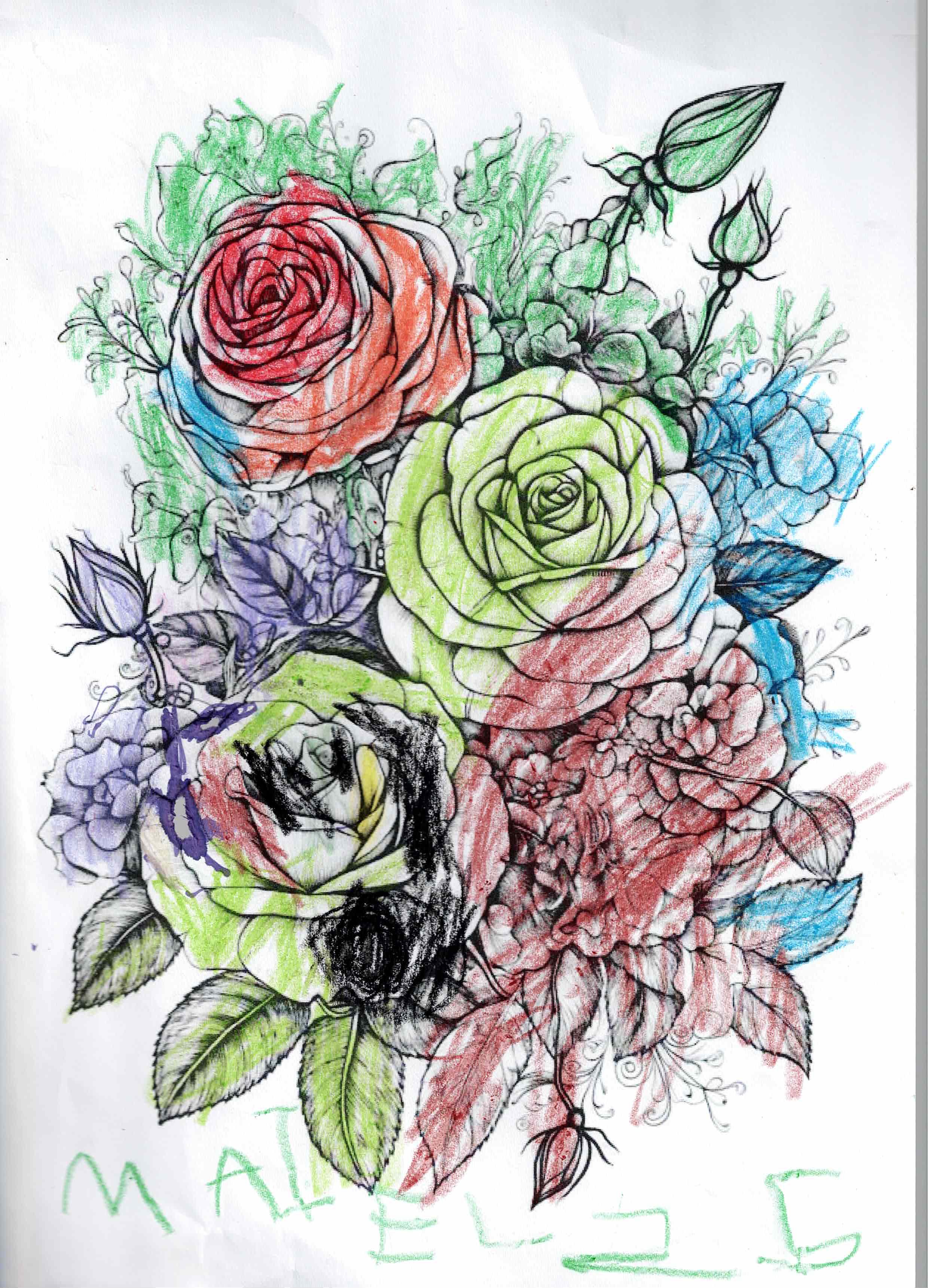 Artwork 2 from the Day of All Pollinators 2026 drawing workshop: ramo de rosas