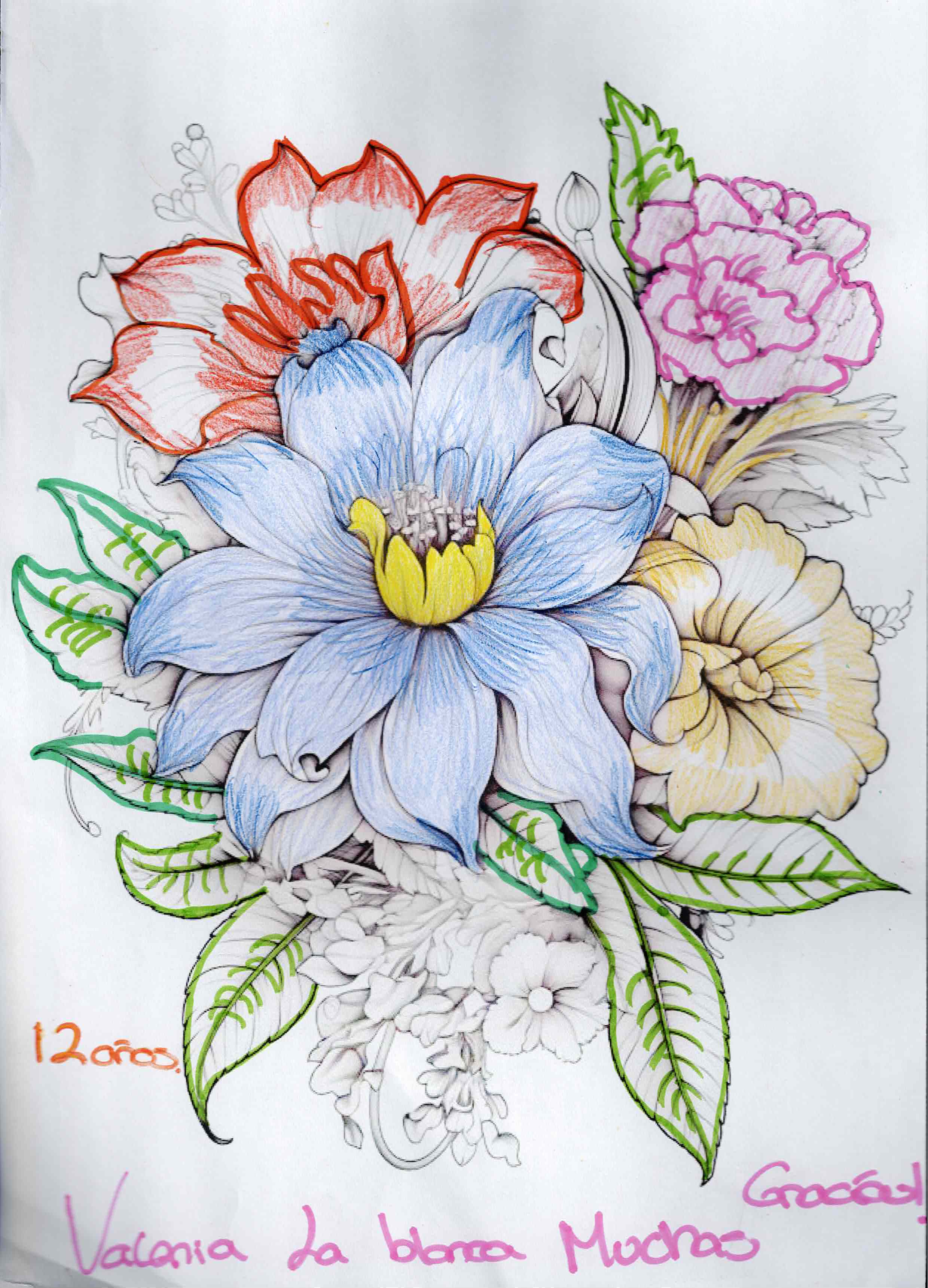 Artwork 27 from the Day of All Pollinators 2026 drawing workshop: ramo con dedicatoria